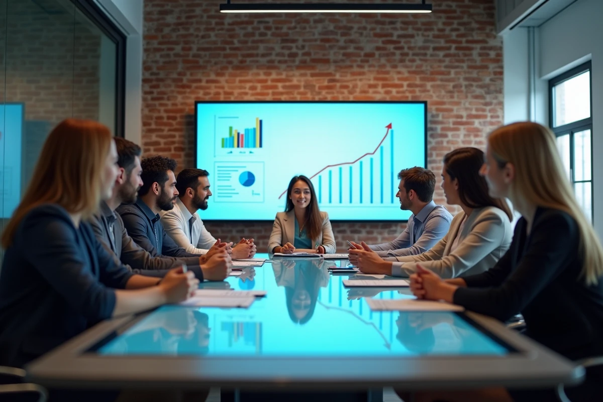 Groupe de professionnels en réunion dans un espace de coworking