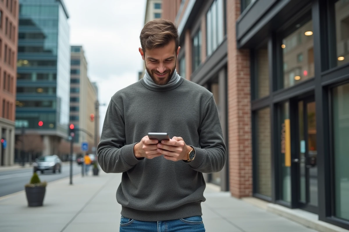 Homme dans la ville utilisant son smartphone pour l