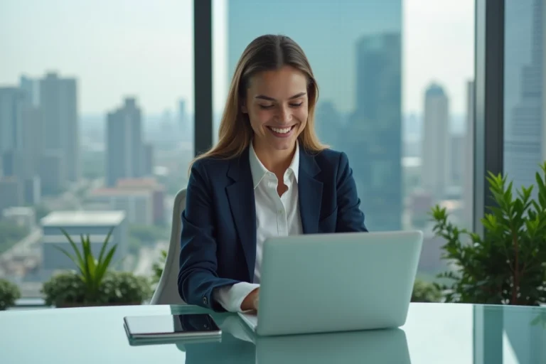 Jeune femme entrepreneure analysant des données sur son ordinateur